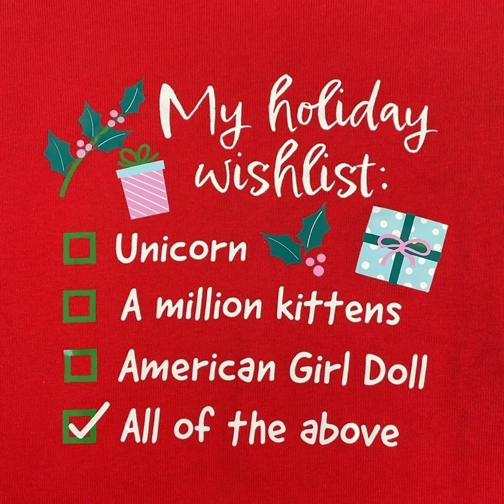 American Girl Long Sleeve Holiday Wishlist Cotton Shirt Size 14 Top Only